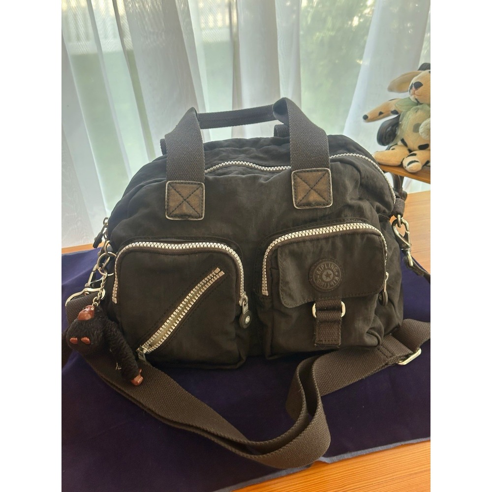 Kipling black nylon crossbody shoulder bag multi-pocket organizer monkey charm
